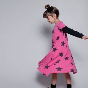 Nununu pink dress black stars like new.